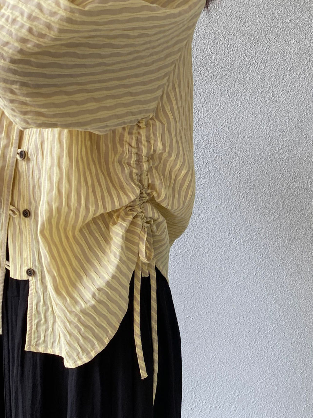 Sheer Stripe Loop Button Fluid Blouse — BL1142