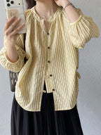 Sheer Stripe Loop Button Fluid Blouse — BL1142