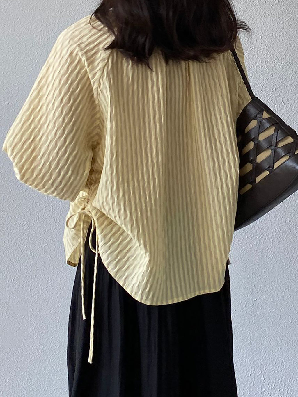 Sheer Stripe Loop Button Fluid Blouse — BL1142