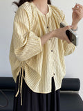 Sheer Stripe Loop Button Fluid Blouse — BL1142