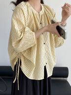 Sheer Stripe Loop Button Fluid Blouse — BL1142