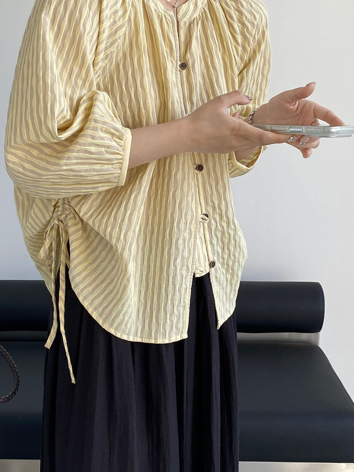 Sheer Stripe Loop Button Fluid Blouse — BL1142