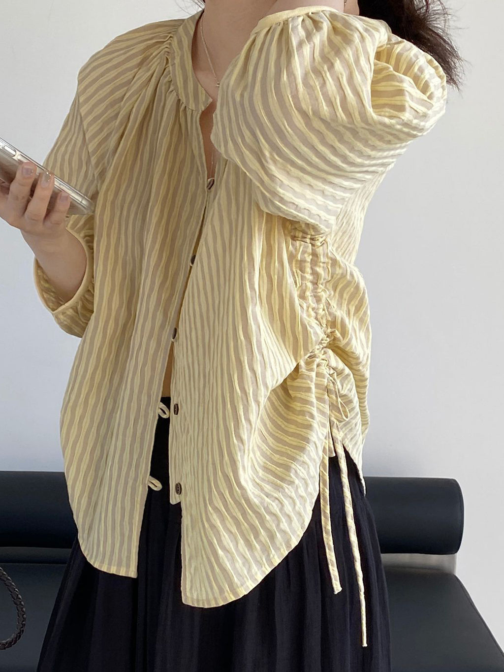 Sheer Stripe Loop Button Fluid Blouse — BL1142