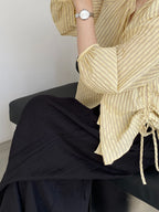 sheer stripe loop button fluid blouse — BL1142