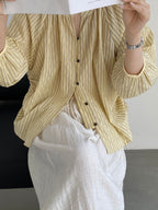 Sheer Stripe Loop Button Fluid Blouse — BL1142