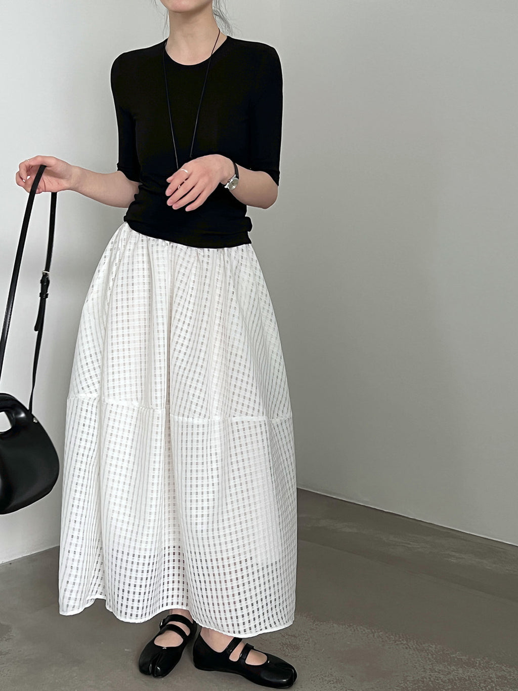 Sheer Check Textured Fluid Volume Skirt — BL1143