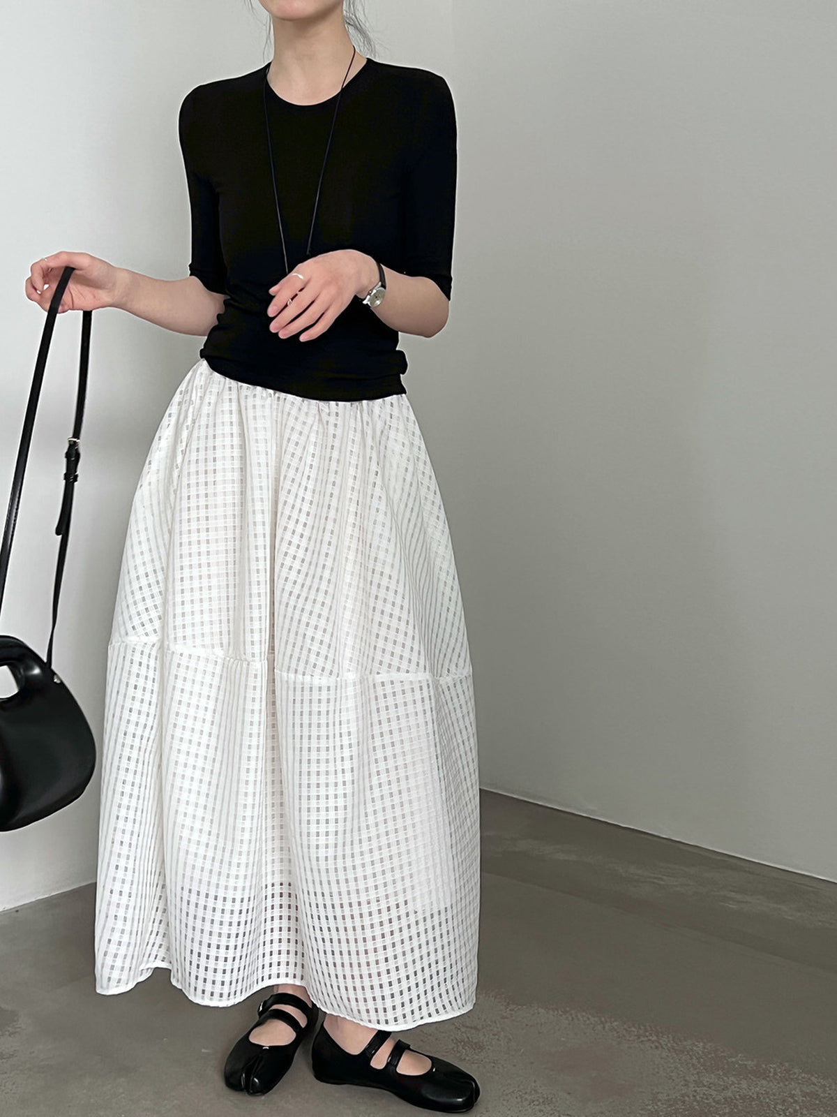 Sheer Check Textured Fluid Volume Skirt — BL1143