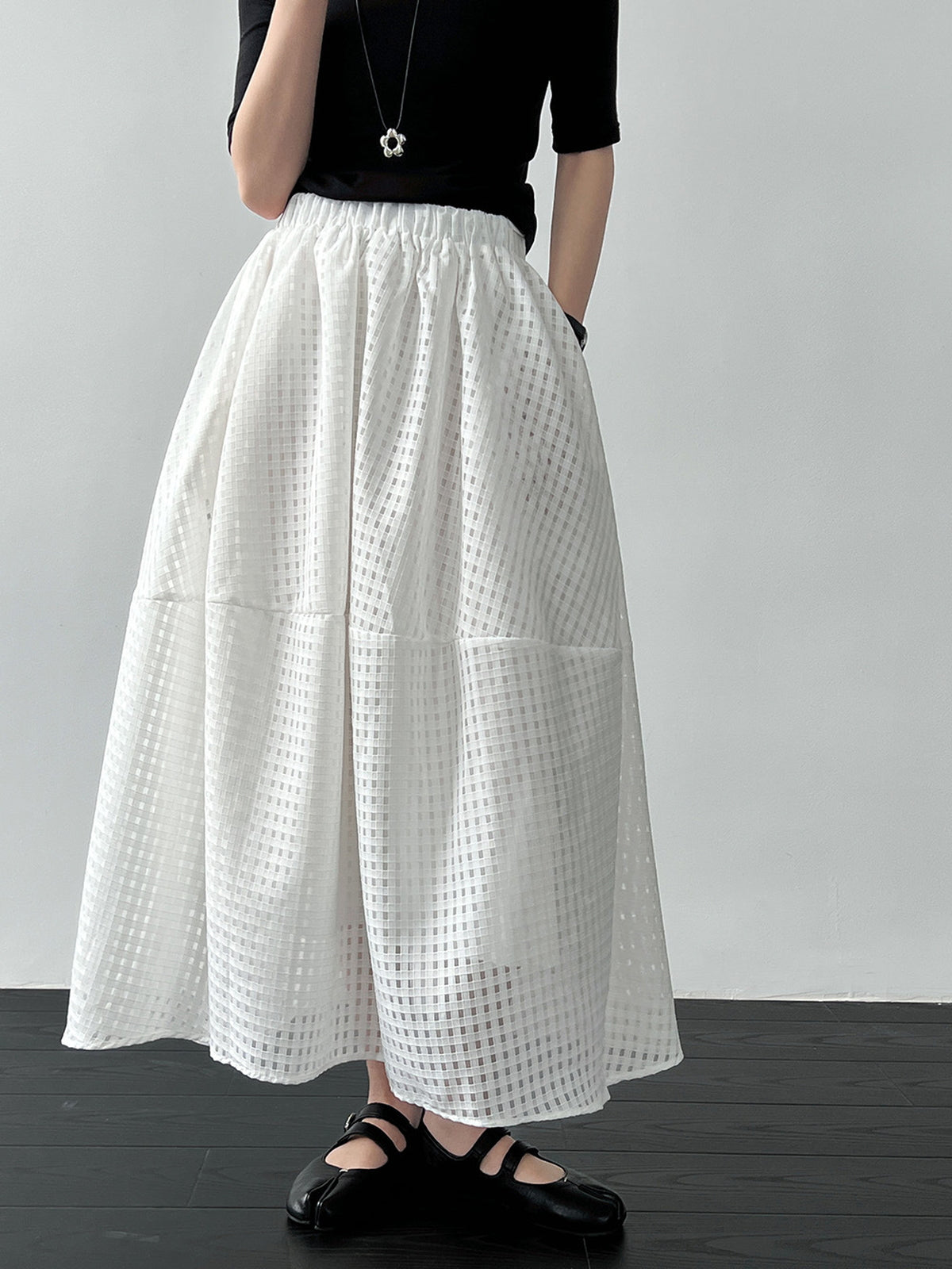 Sheer Check Textured Fluid Volume Skirt — BL1143