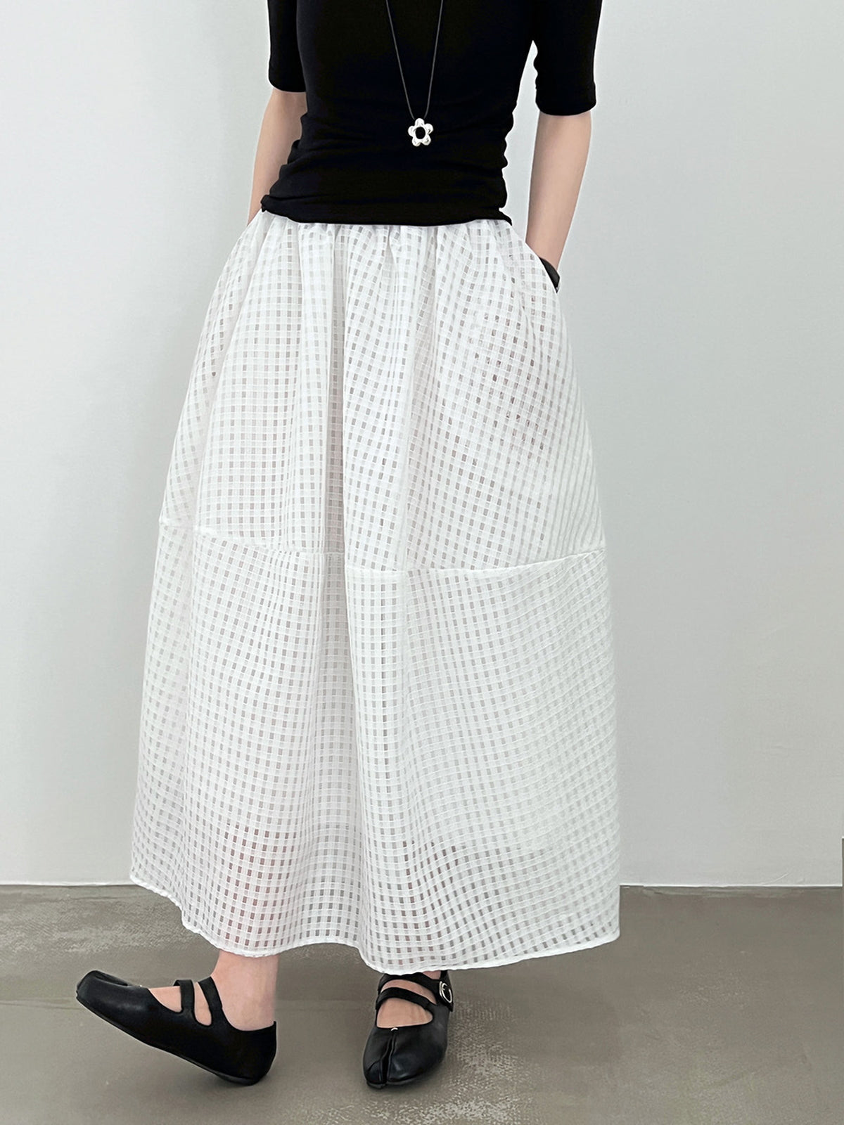 Sheer Check Textured Fluid Volume Skirt — BL1143
