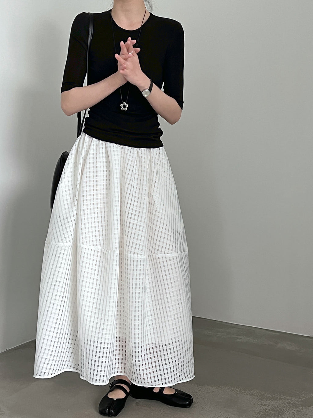 Sheer Check Textured Fluid Volume Skirt — BL1143