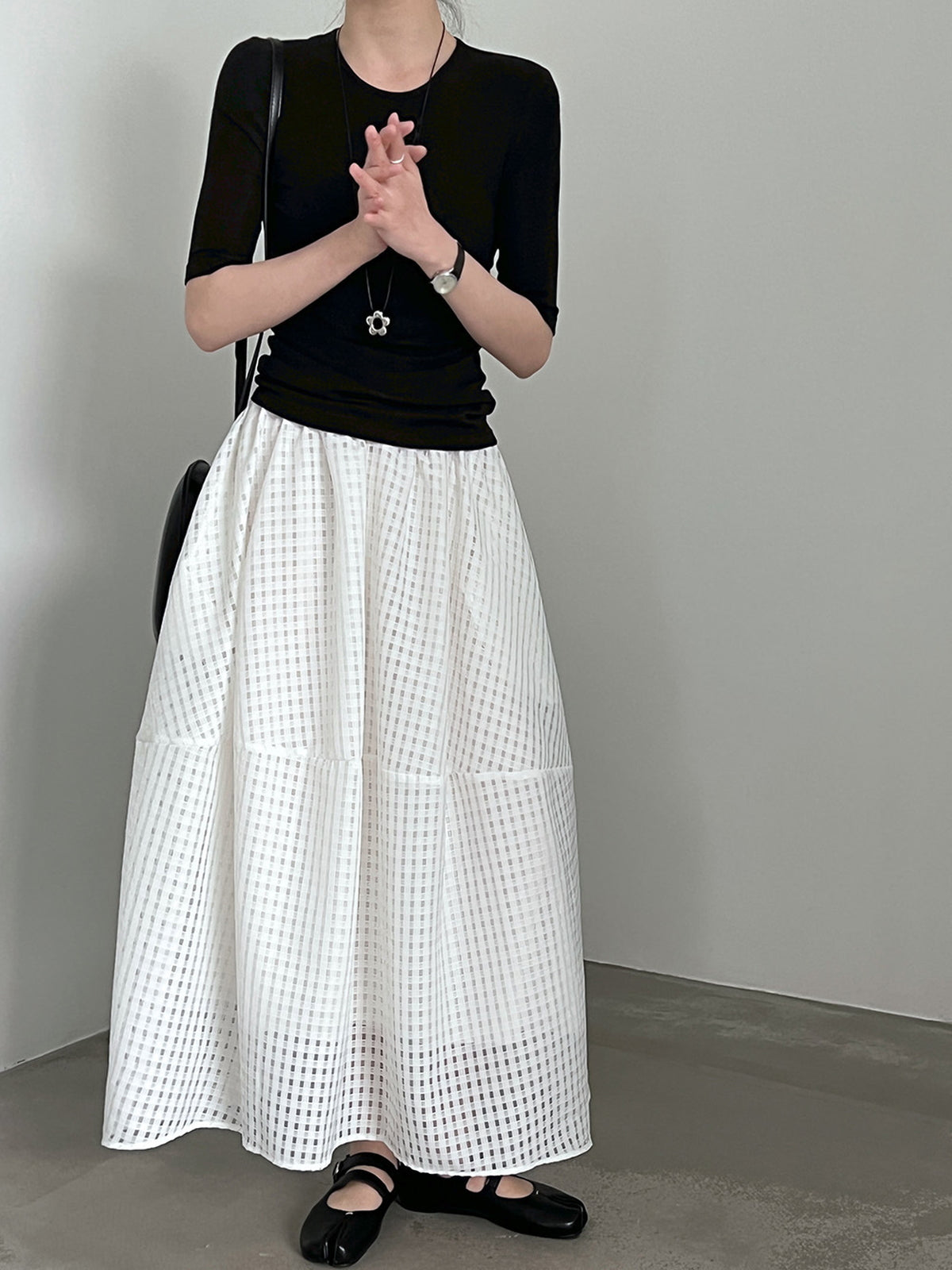 Sheer Check Textured Fluid Volume Skirt — BL1143