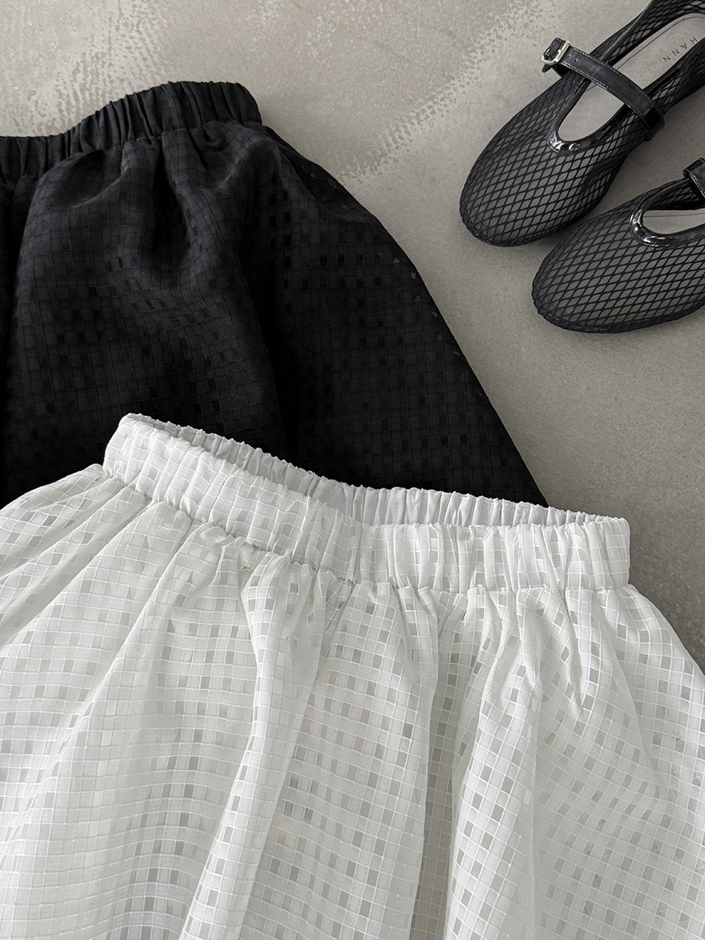 Sheer Check Textured Fluid Volume Skirt — BL1143