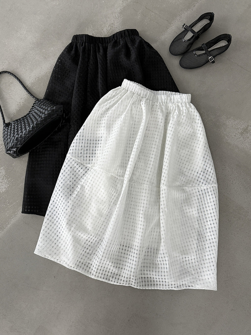 Sheer Check Textured Fluid Volume Skirt — BL1143