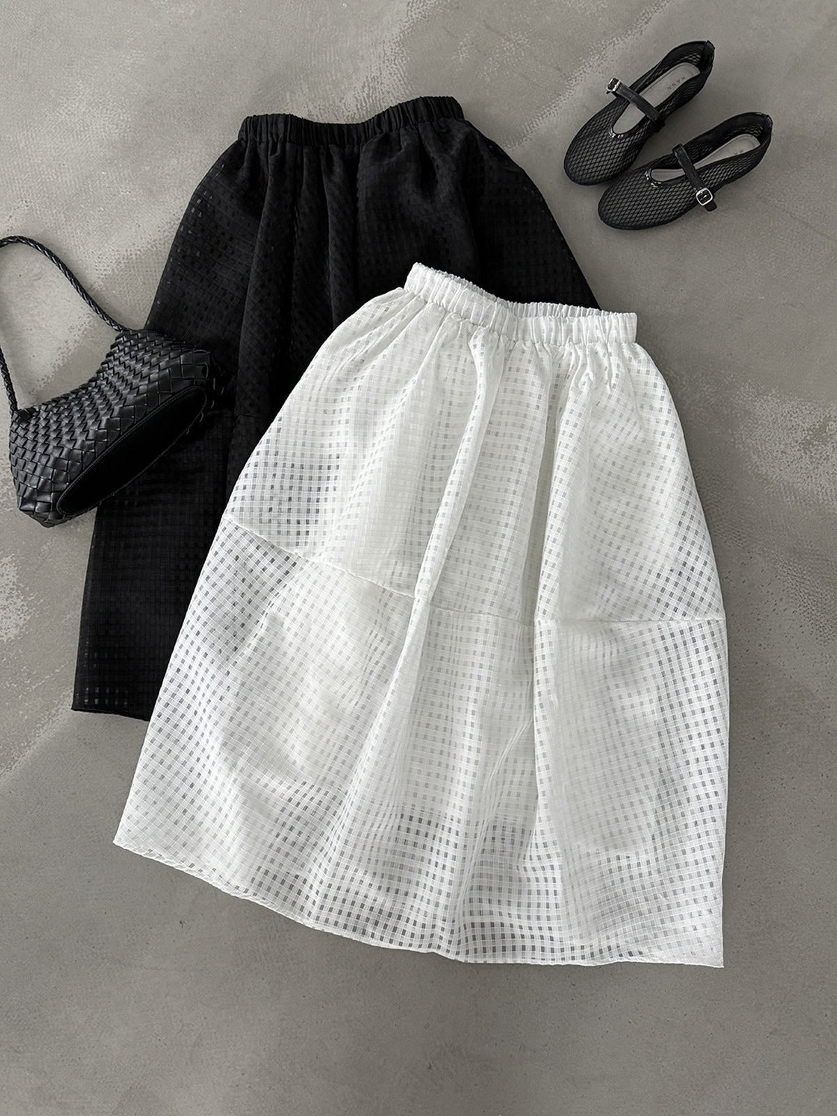Sheer Check Textured Fluid Volume Skirt — BL1143