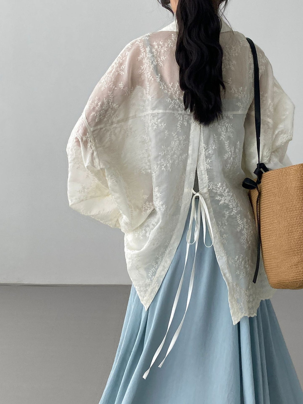 Floral Sheer Jacquard Fluid Oversized Shirt — BL1144