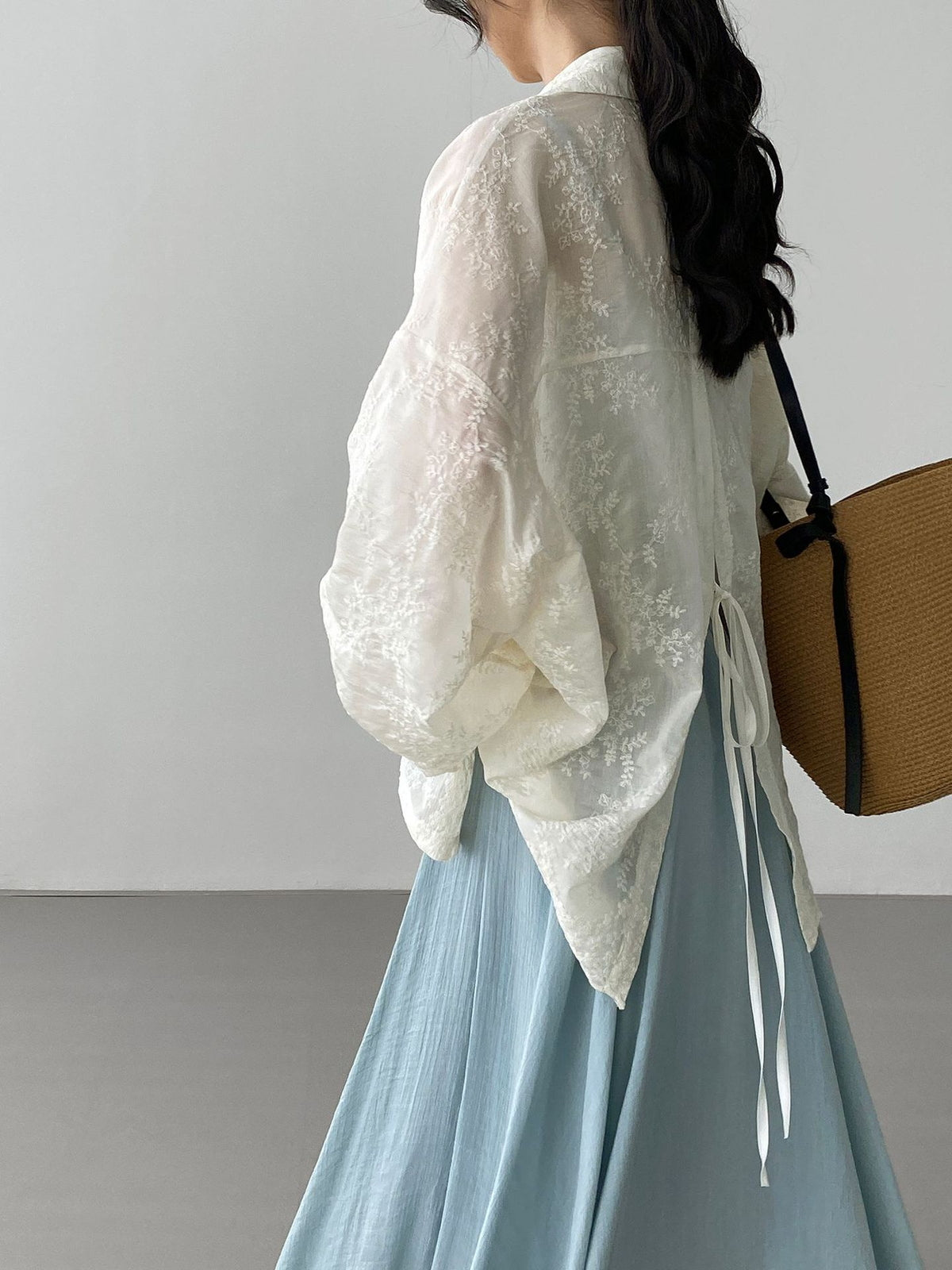 Floral Sheer Jacquard Fluid Oversized Shirt — BL1144