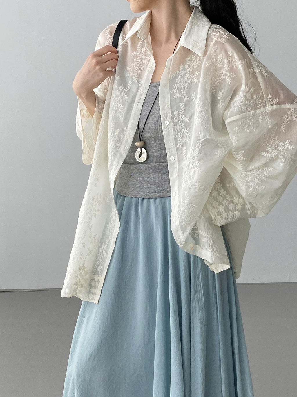 Floral Sheer Jacquard Fluid Oversized Shirt — BL1144