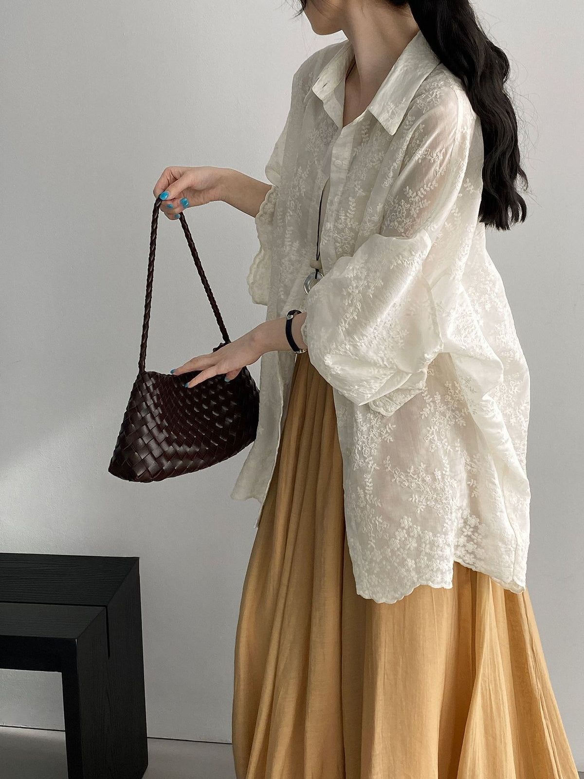 Floral Sheer Jacquard Fluid Oversized Shirt — BL1144