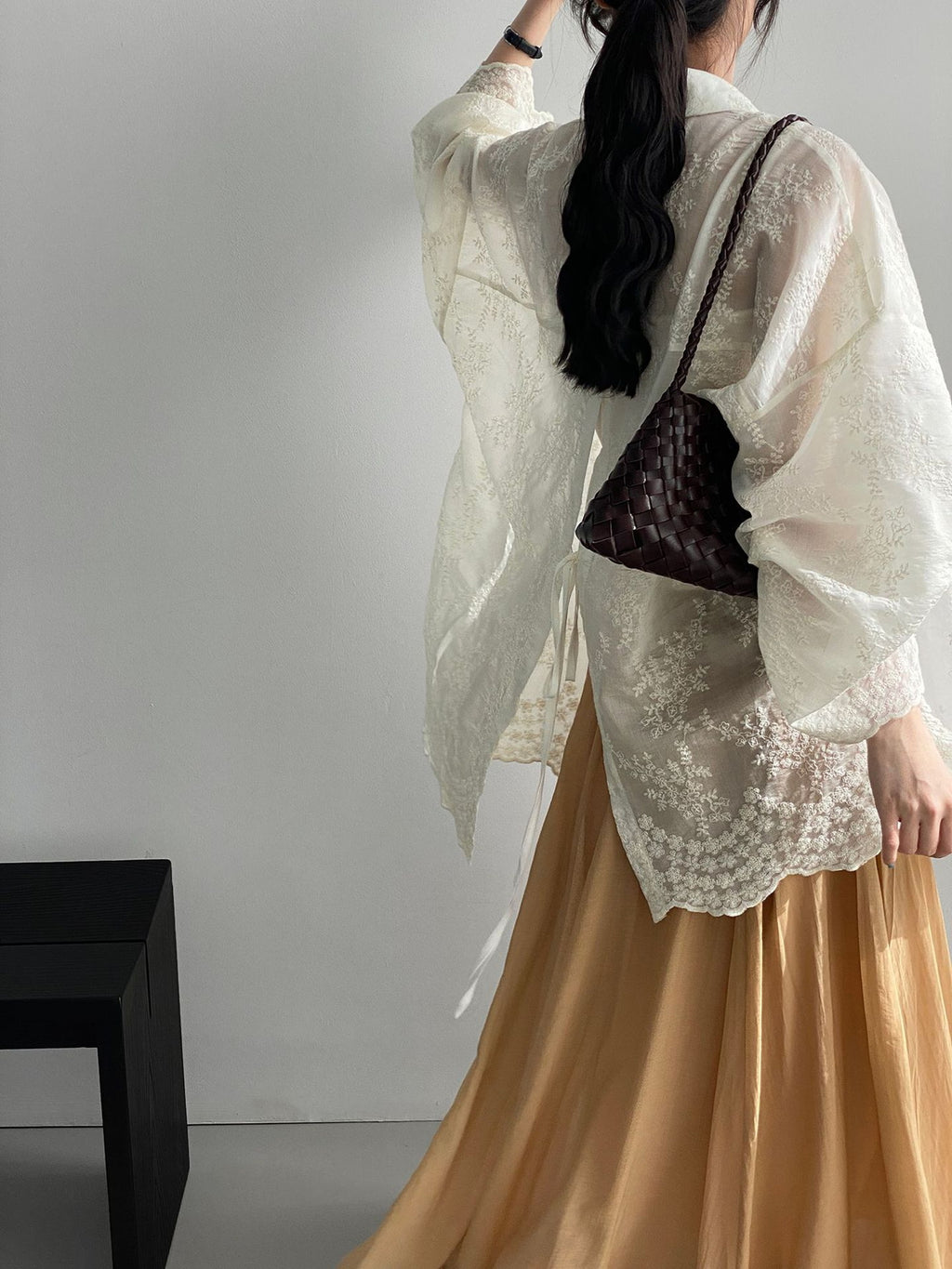 Floral Sheer Jacquard Fluid Oversized Shirt — BL1144