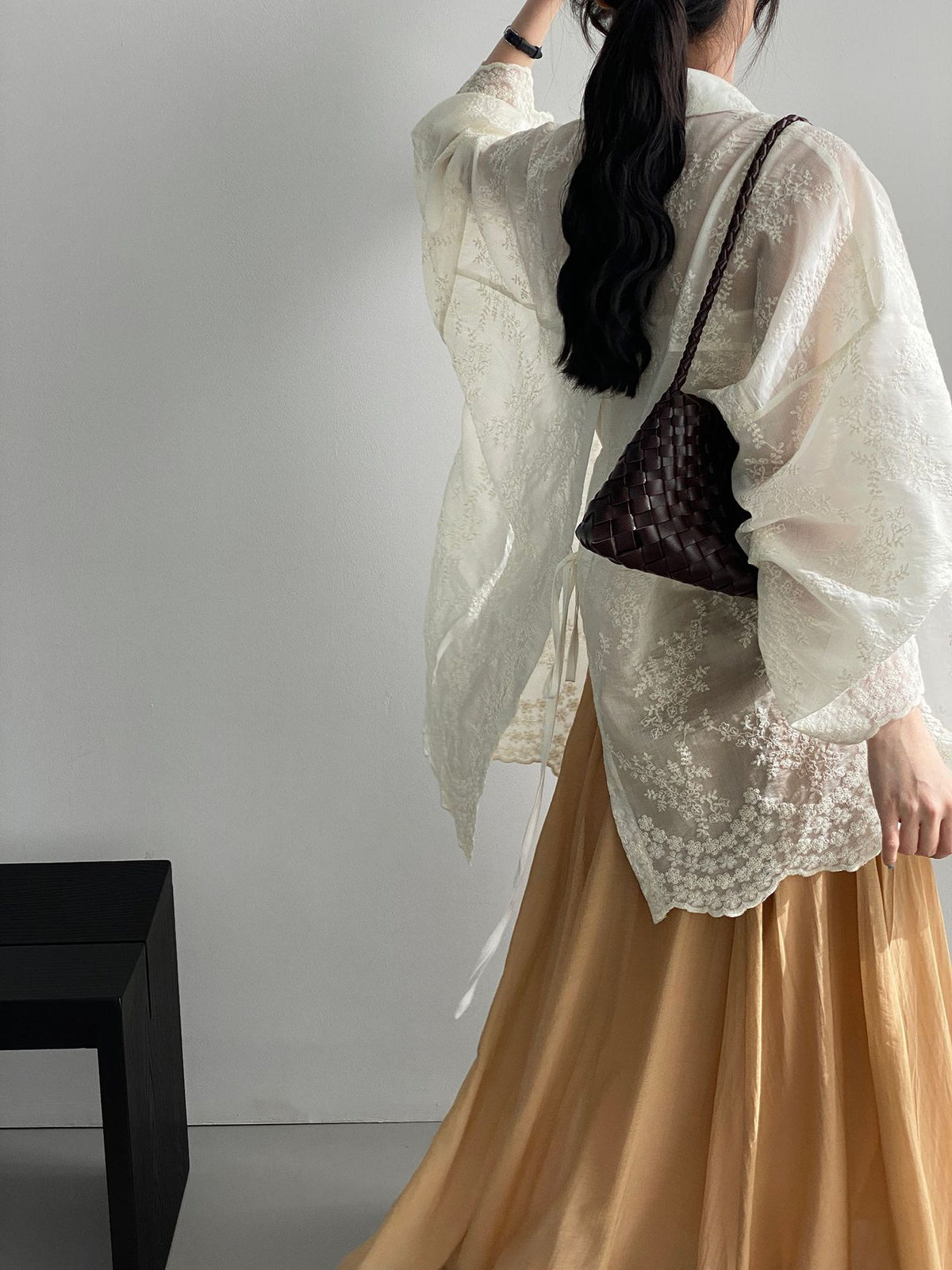 Floral Sheer Jacquard Fluid Oversized Shirt — BL1144