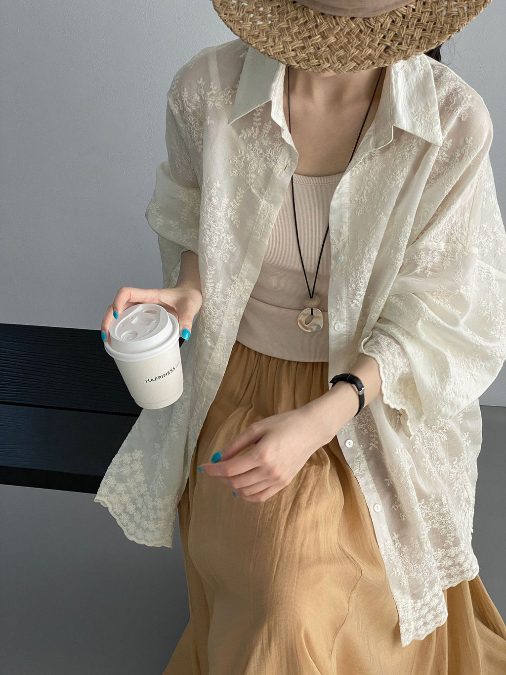 Floral Sheer Jacquard Fluid Oversized Shirt — BL1144