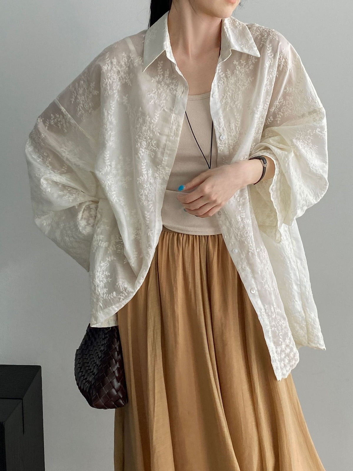Floral Sheer Jacquard Fluid Oversized Shirt — BL1144