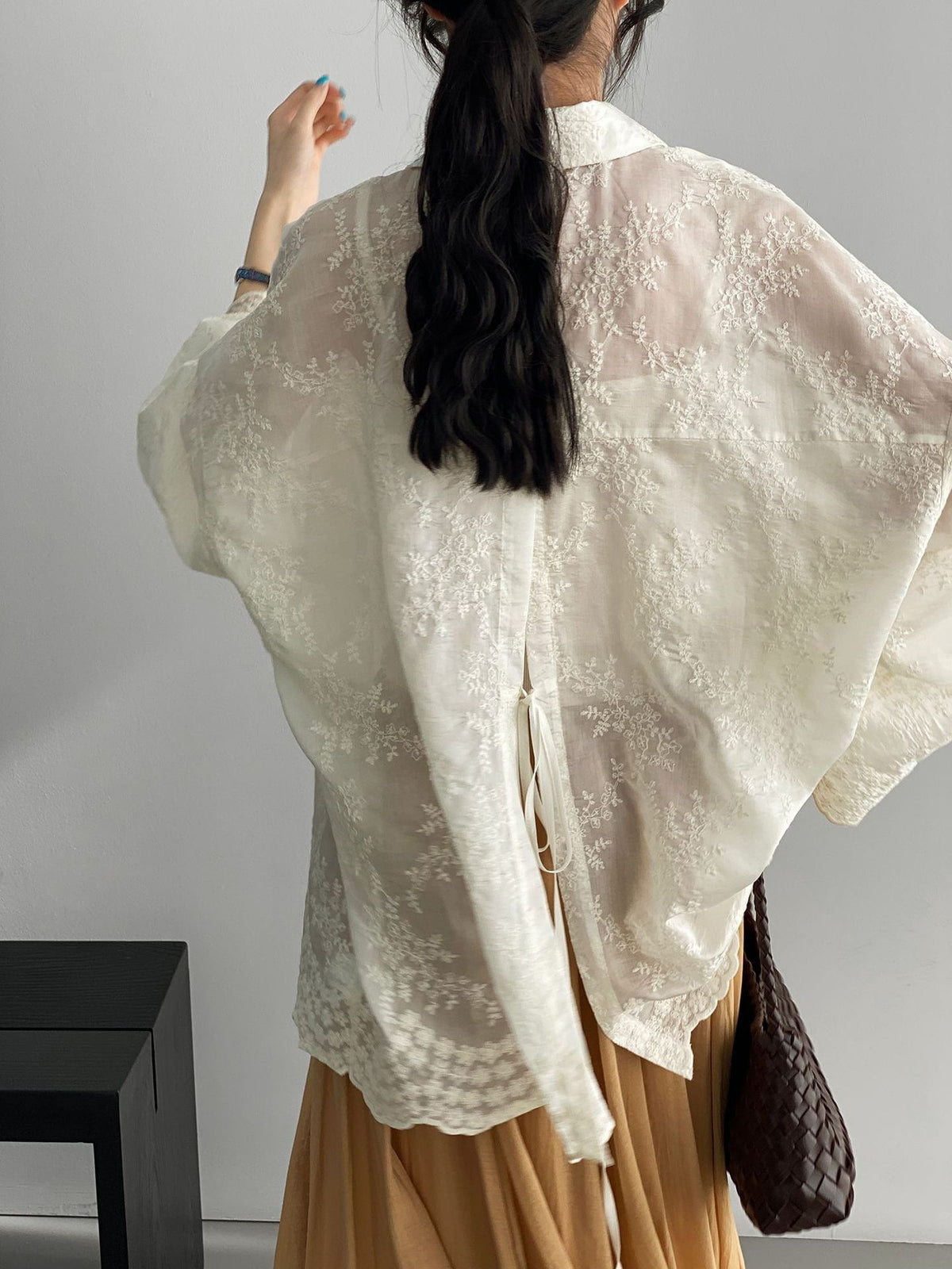 Floral Sheer Jacquard Fluid Oversized Shirt — BL1144