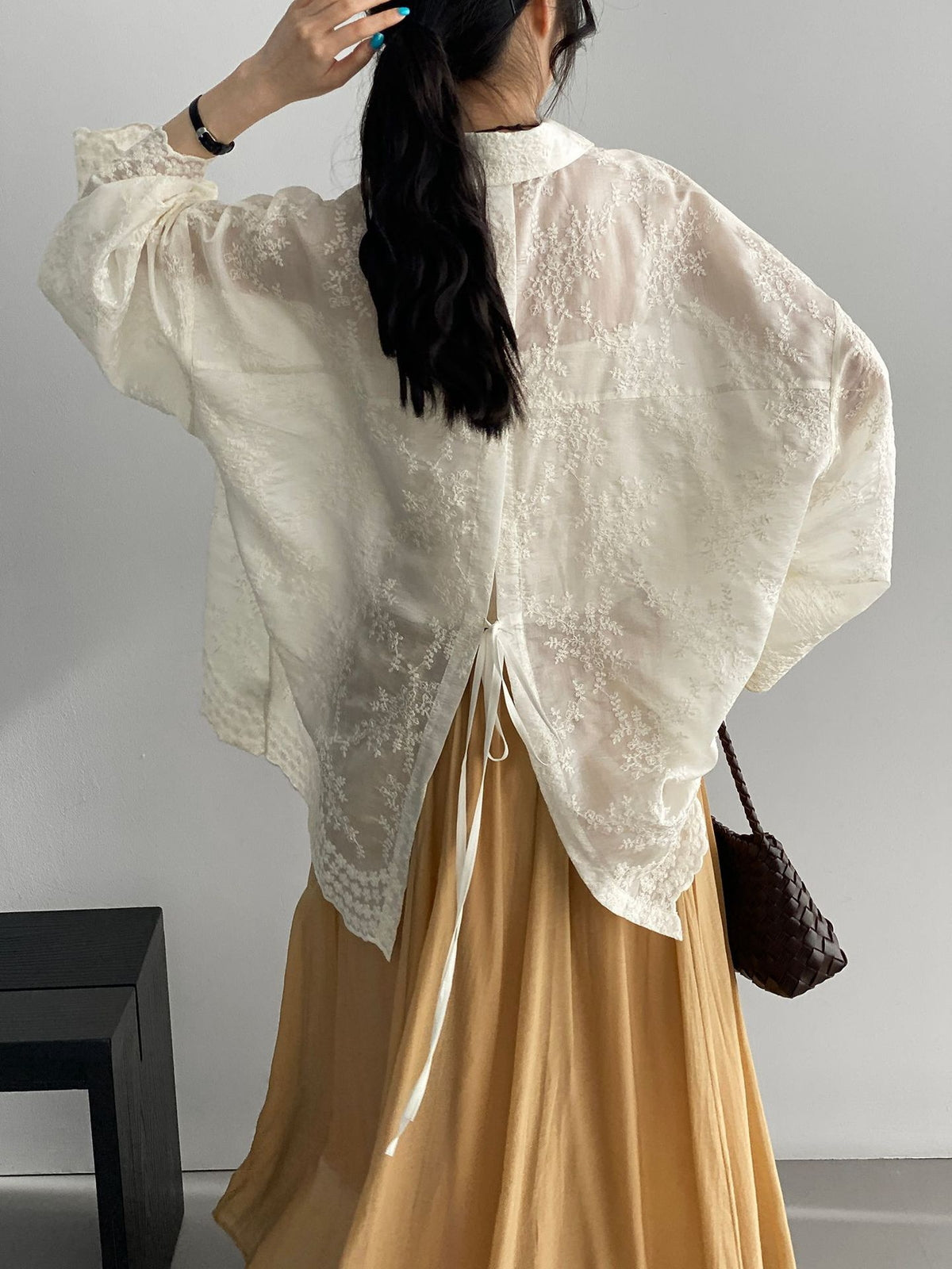 Floral Sheer Jacquard Fluid Oversized Shirt — BL1144