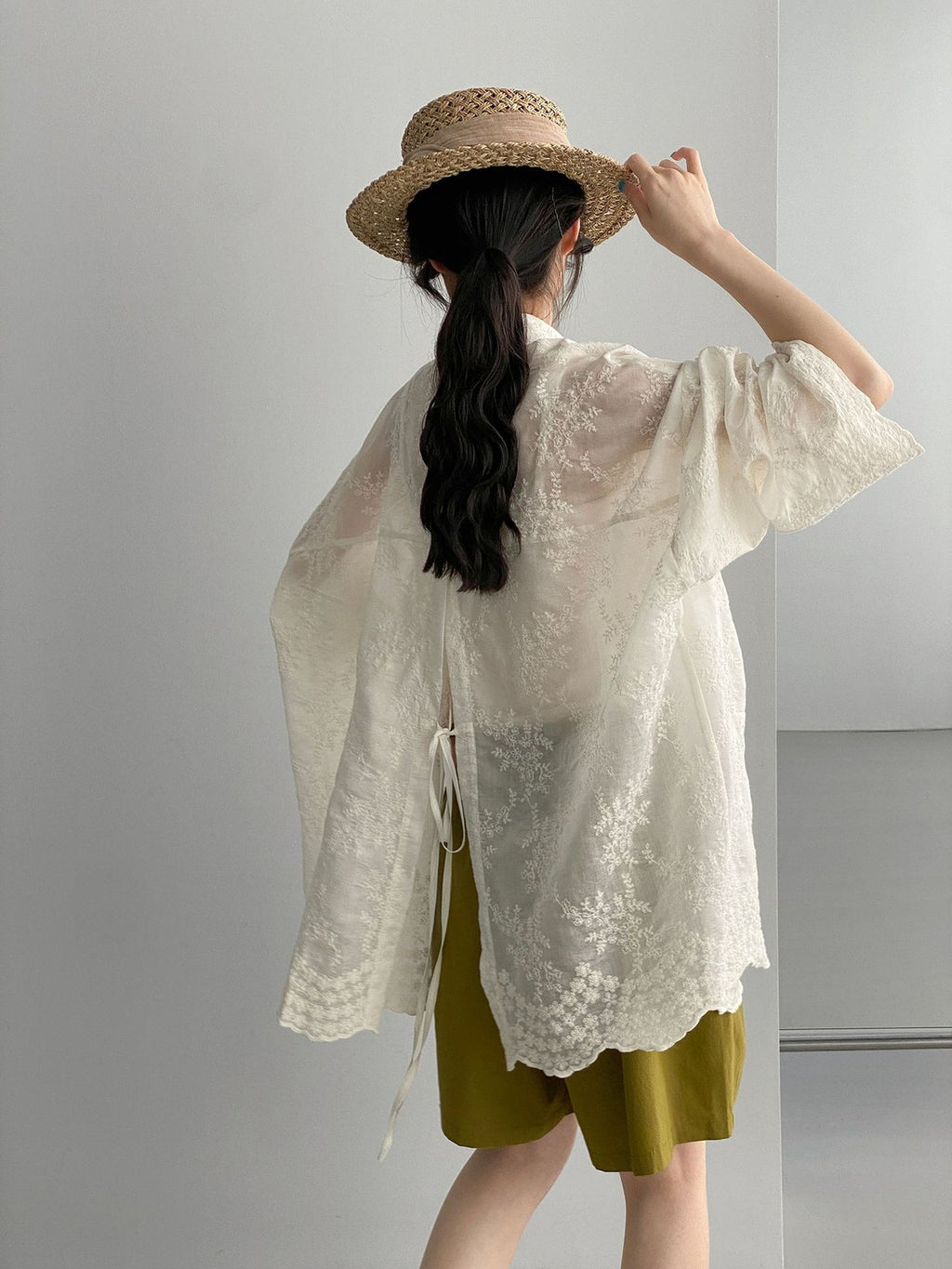 Floral Sheer Jacquard Fluid Oversized Shirt — BL1144