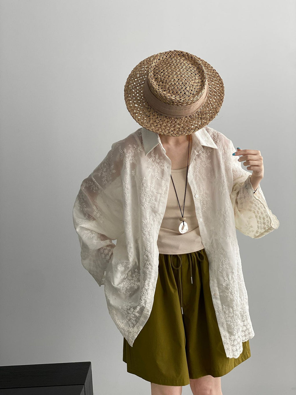 Floral Sheer Jacquard Fluid Oversized Shirt — BL1144
