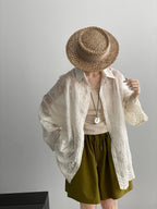 Floral Sheer Jacquard Fluid Oversized Shirt — BL1144