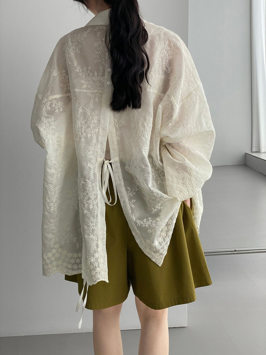 Floral Sheer Jacquard Fluid Oversized Shirt — BL1144