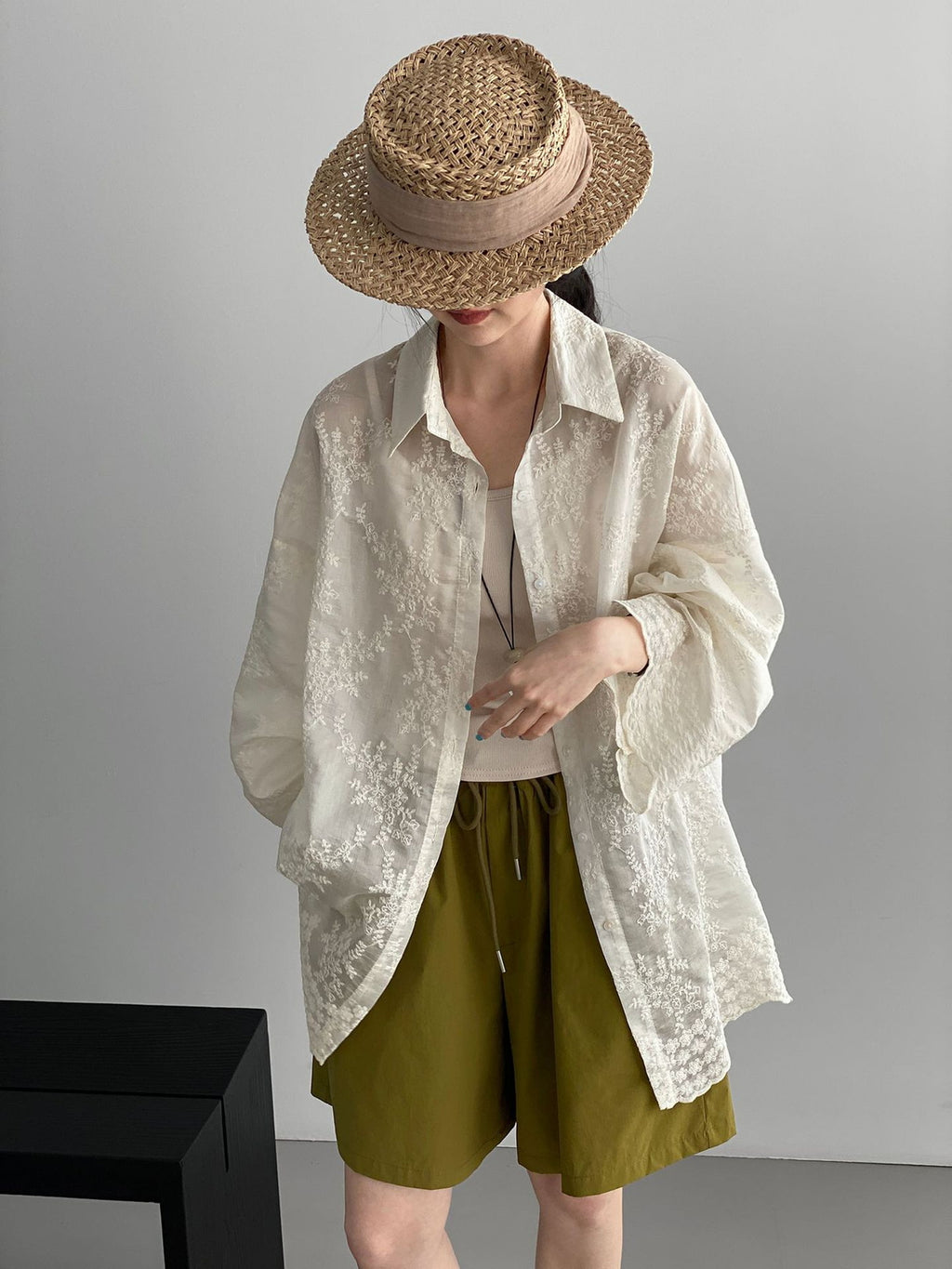 Floral Sheer Jacquard Fluid Oversized Shirt — BL1144