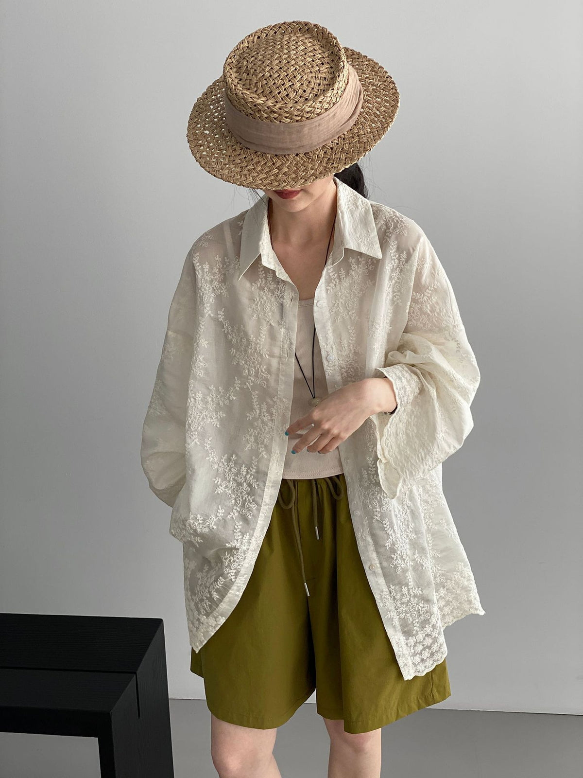 Floral Sheer Jacquard Fluid Oversized Shirt — BL1144