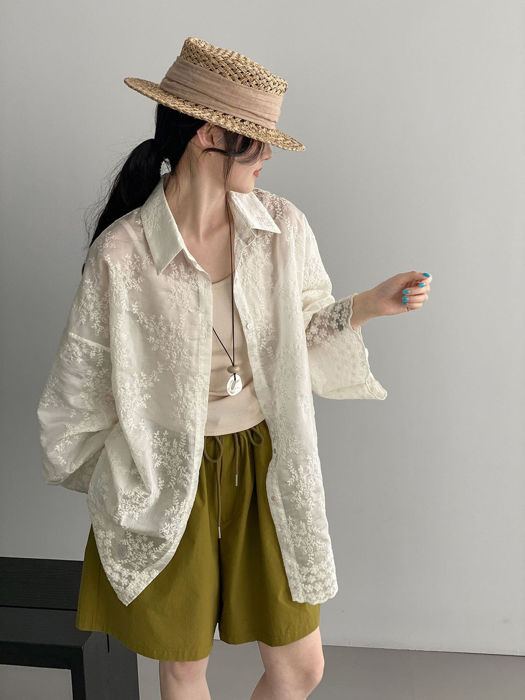 Floral Sheer Jacquard Fluid Oversized Shirt — BL1144
