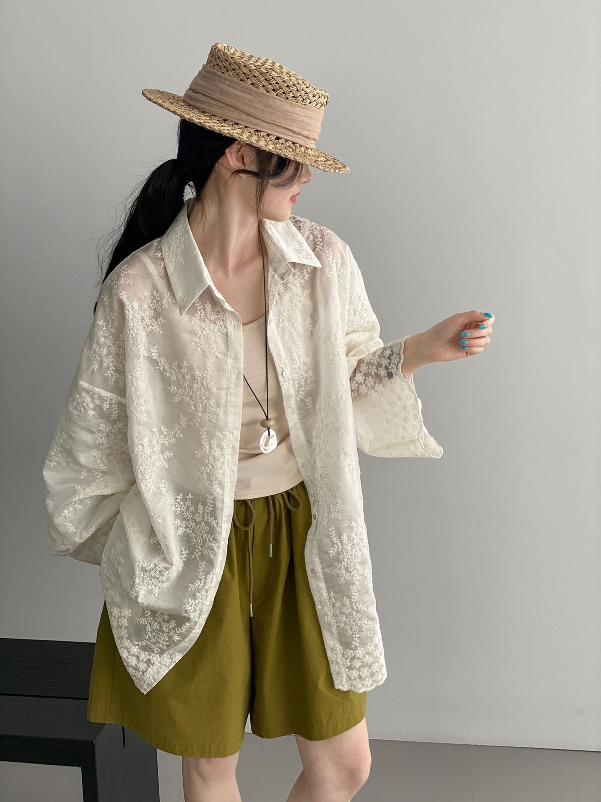 Floral Sheer Jacquard Fluid Oversized Shirt — BL1144