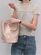 Gingham Check Crochet Lace Fluid Blouse — BL1145
