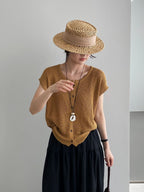 Open Mesh Buttoned Fluid Knit Vest — BL1146