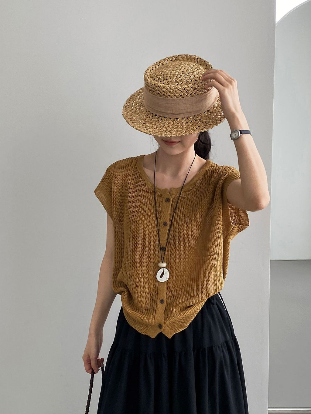 Open Mesh Buttoned Fluid Knit Vest — BL1146