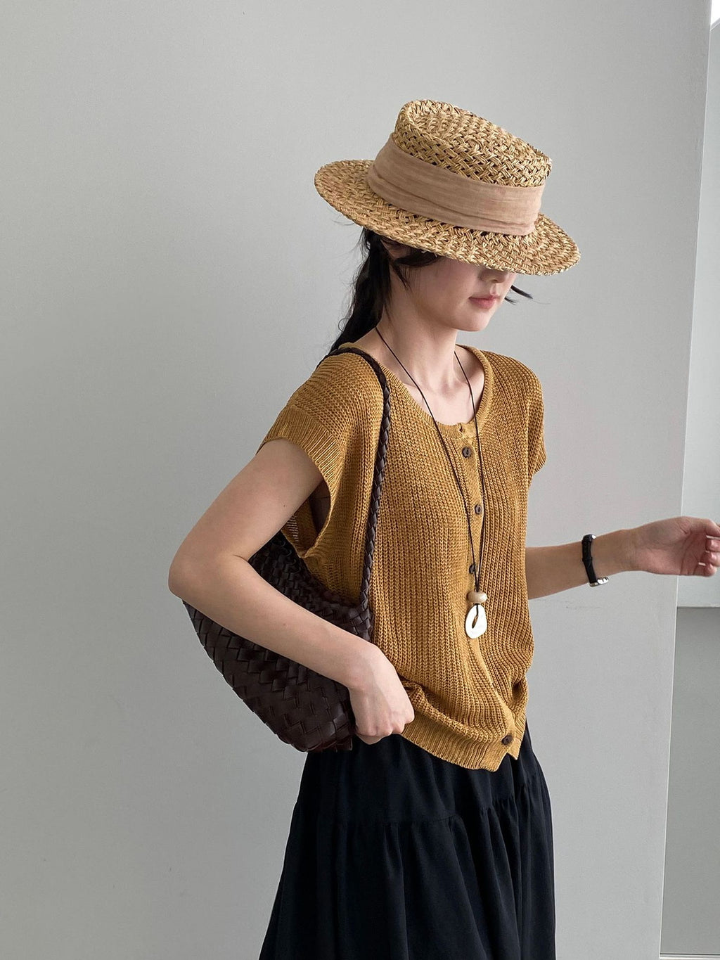 Open Mesh Buttoned Fluid Knit Vest — BL1146