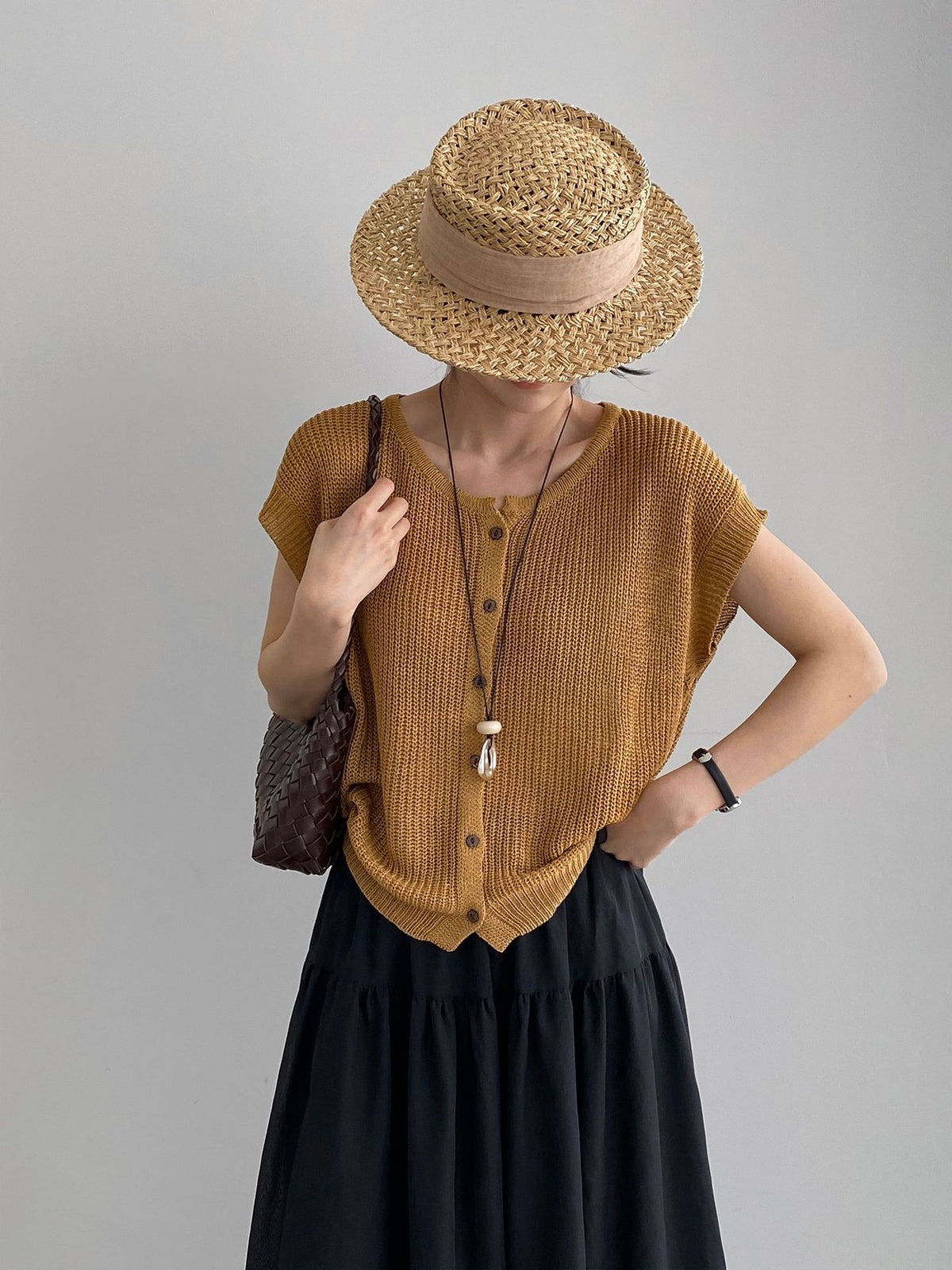 Open Mesh Buttoned Fluid Knit Vest — BL1146