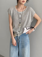 Open Mesh Buttoned Fluid Knit Vest — BL1146
