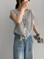 Open Mesh Buttoned Fluid Knit Vest — BL1146