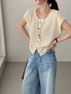 Open Mesh Buttoned Fluid Knit Vest — BL1146