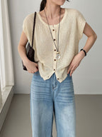Open Mesh Buttoned Fluid Knit Vest — BL1146