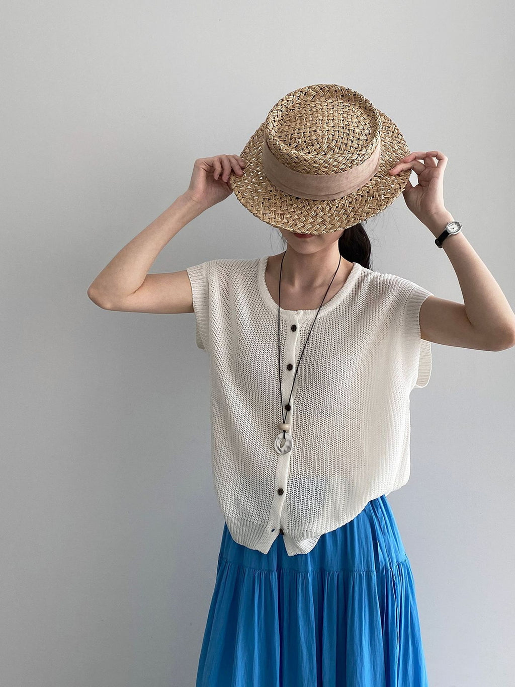 Open Mesh Buttoned Fluid Knit Vest — BL1146