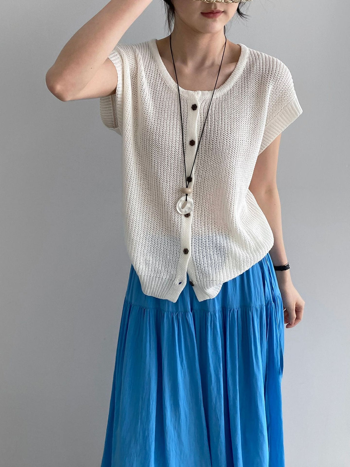 Open Mesh Buttoned Fluid Knit Vest — BL1146