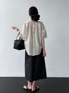 Gathered Neck Striped Fluid Blouse — BL1147