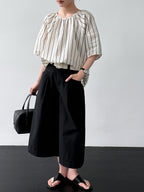 Gathered Neck Striped Fluid Blouse — BL1147