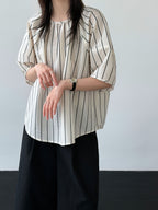Gathered Neck Striped Fluid Blouse — BL1147